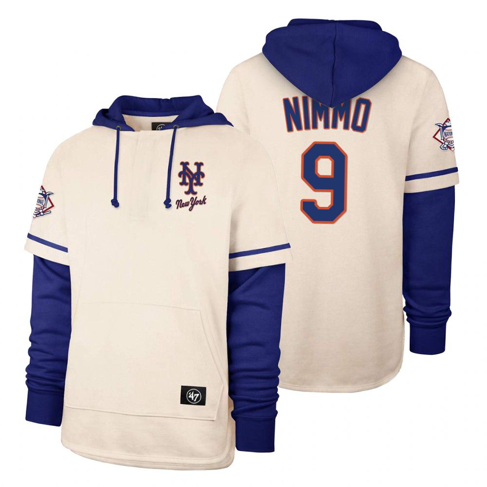 Men New York Mets #9 Nimmo Cream 2021 Pullover Hoodie MLB Jersey->new york mets->MLB Jersey